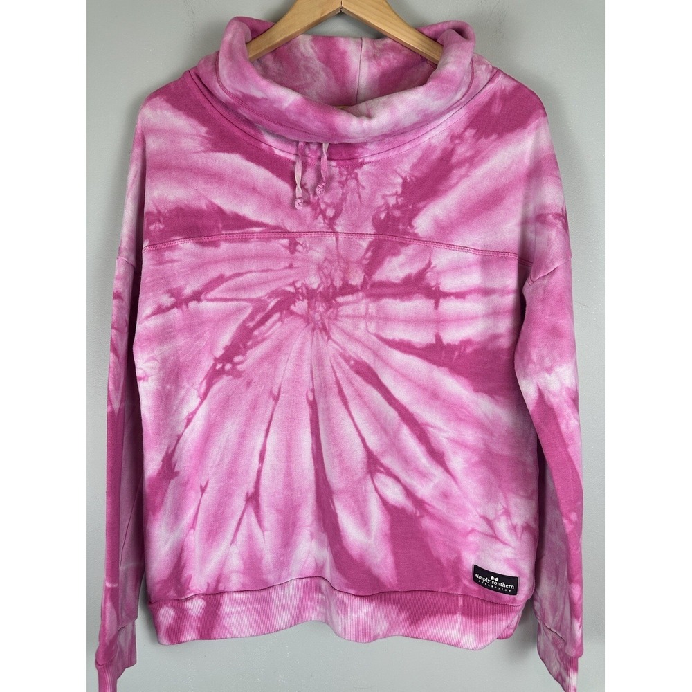 Simply Southern Pink Tie Dye Funnel Neck Pullover Sweatshirt Women's Small